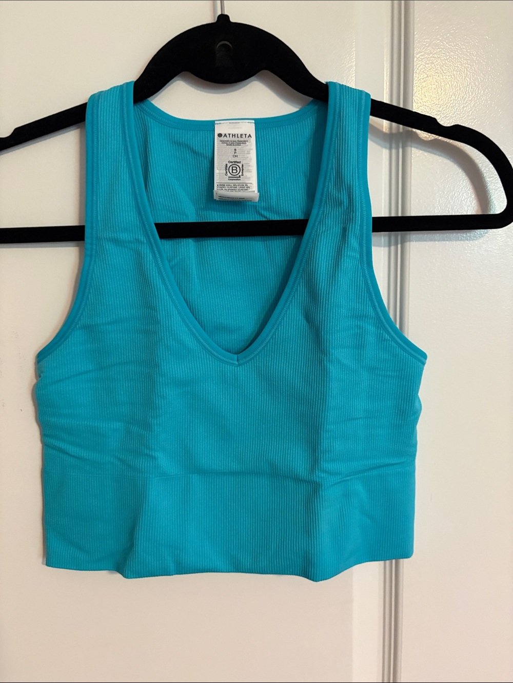 Athleta Ribbed V-Neck Cropped Tank Top - Turquoise Blue